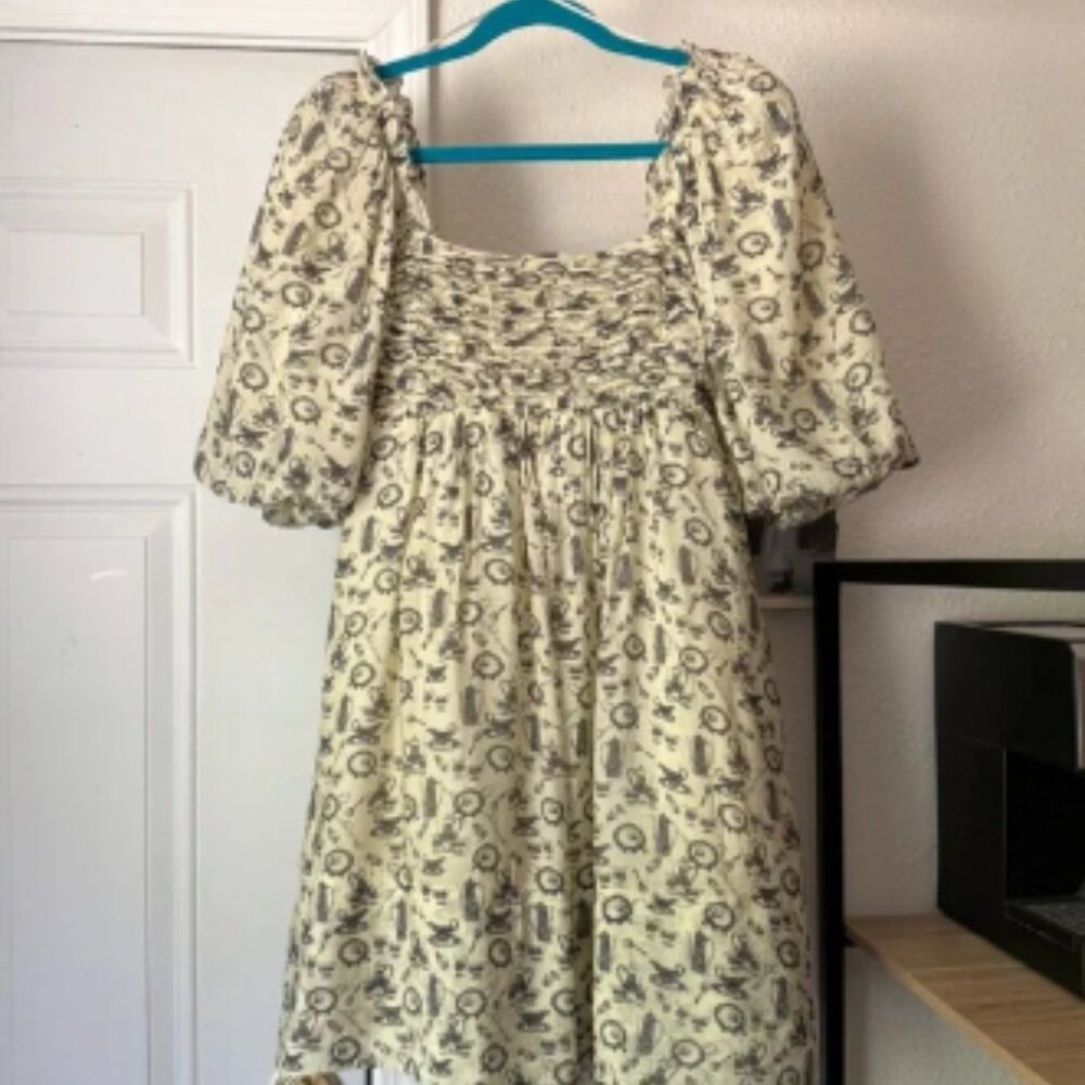 SOFIE THE LABEL cream yellow tea party babydoll puff short sleeve tie back mini